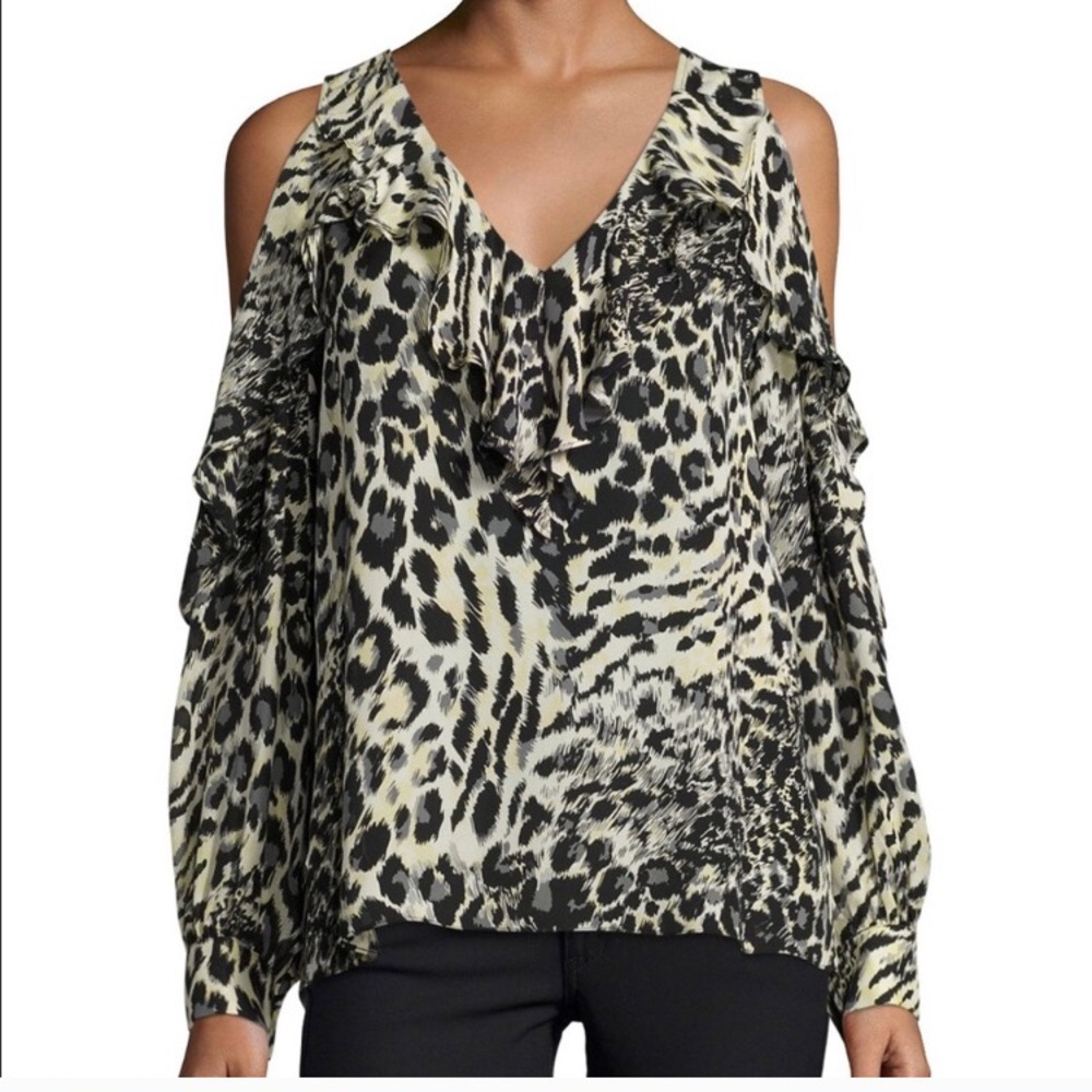 Parker Roland Cold Shoulder Leopard Blouse